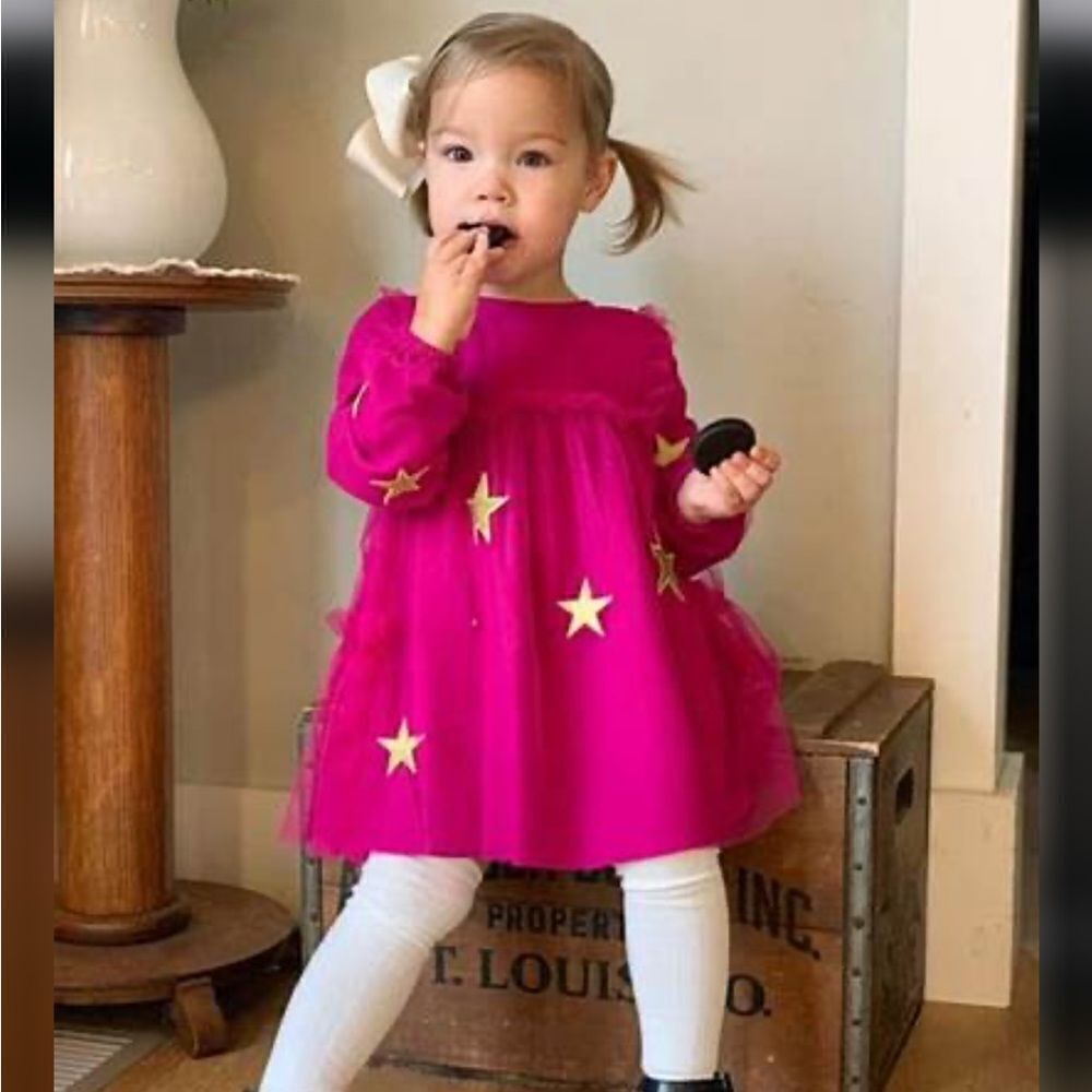 Matilda Jane TWINKLING STARS Dress Size 4 Pink Tulle Gold